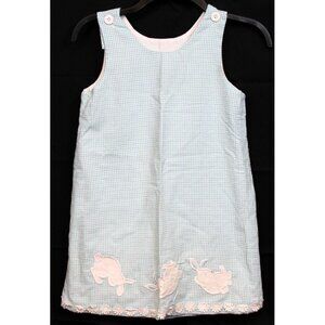 Kelly's Kids Blue Seersucker A-line Easter Dress 6 Tumbling Bunnies Daisy Trim